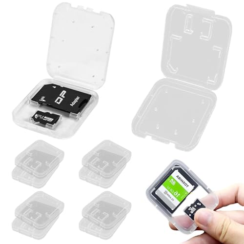 10 Stück SD Karten Aufbewahrung - SD Karten Case Speicherkartenhüllen Aufbewahrungsbox, Transparentes Etui Case für Speicherkarten Kartenhüllen mit Doppelslot-Design