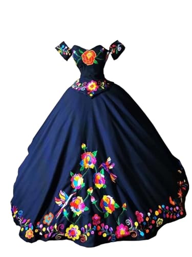 Charro Mexican Theme Embroidered Quinceanera Dresses with Sleeves Off The Shouder Ball Gowns Formal Dress
