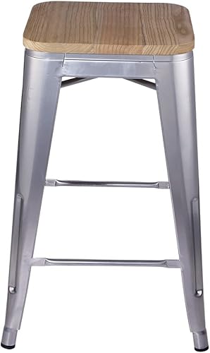 Miniatura 69 de GIA Taburete de mostrador sin respaldo de 24 pulgadas, cantidad de 4, bronce con asiento de madera clara Negro -,Café,Gris,gris, (Gun