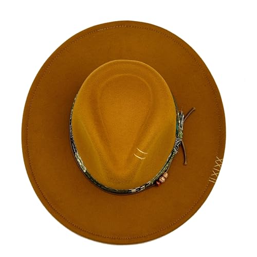 Image of Classic Wide Brim Fedora Hat for Women Man Floppy Panama Hat Western Felt Outdoor Hat with Band Sun Protection