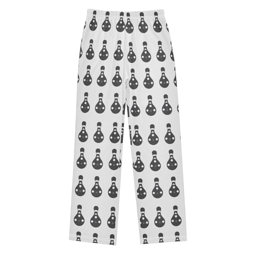 Pajama Bottoms, Black Bowling Pattern Sleeping Pant Lounge Wear Elastic Waist Long Pants Sleepwear PJS