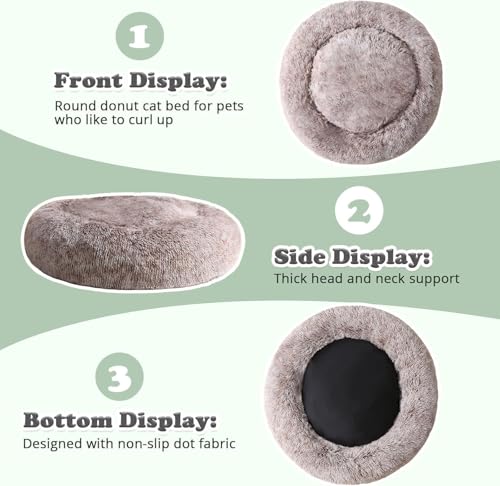 Image of JOLLYVOGUE Faux Fur Dog Bed, Calming Anti-Anxiety Large Dog Bed, Fluffy Donut Cushion for Medium and Large Pets (27 inch /30 inch /36 inch), Brown