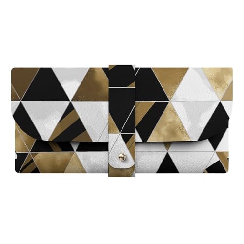 Fashion Modern Black White Gold Triangles Glasses Cases Fashionable PU Leather Eyeglass Case Lightweight Soft Sunglasses Case Women Men Horizontal Eyeglass Cases Portable Glasses Pouch Sunglasses Pouc