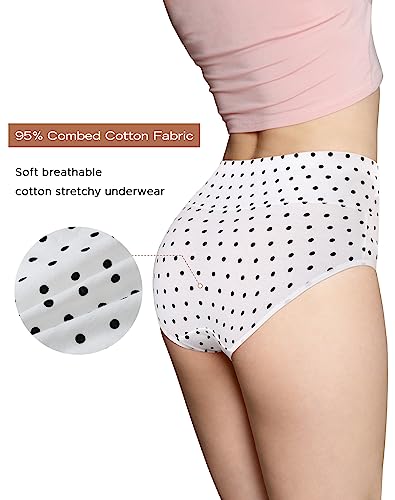 Innersy Women's High Waisted Underwear Cotton Panties Regular & Plus Size 5-Pack(3Xl,Solid Colors And Polka Dot) #TOP2