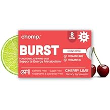 Chomp Gums BURST Chewing Gum, Sugar-Free with Vitamin B12 & C, Caffeine Free, Gluten-Free, Aspartame & Sucralose Free, Cherry Lime Flavor 1 Pack
