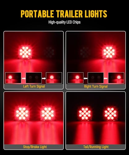 Image of Partsam 2PCS Wireless Magnetic LED Trailer Light Kit Square Portable Stop Turn Tail w / 7-Pin Plug Rechargeable 12-24V for Trucks RVs Tractors Towing