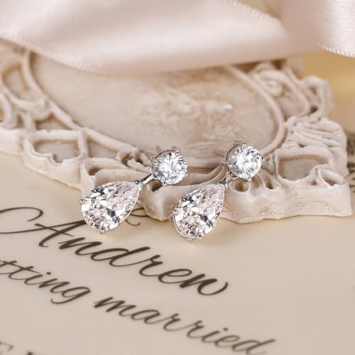 EAMTI Teardrop Wedding Earrings for Women Cubic Zirconia Dangle Bridal Earrings 925 Sterling Silver Post Pear Cut Earring for Prom Bridesmaid3