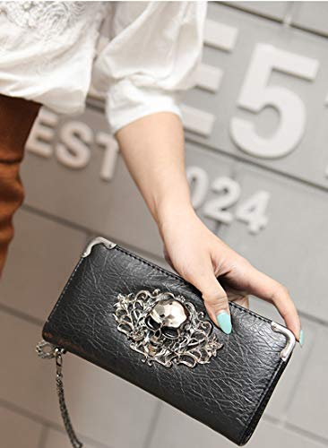 Hoyofo Skull Wallets For Women Zip Around Clutch With Credit Card Holder Phone Case Leather Long Goth Wallet Purse With Wristlet, Black #TOP6