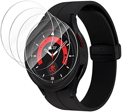 RIOVO (4 Pack) Screen Protector Compatible with Samsung Galaxy Watch 5 Pro 45mm (not for 44mm/40mm), Tempered Glass Screen Protection Cover for Galaxy 2022 New Version Watch 5 Pro 45mm