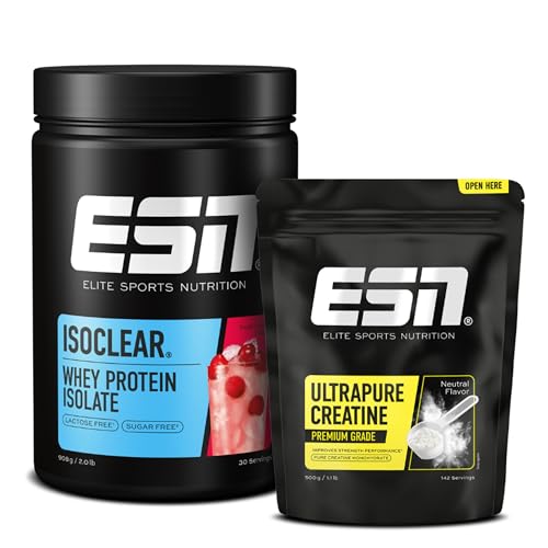 ESN ISOCLEAR Whey Isolate Proteinpulver, Fresh Cherry, 908 g + ESN Ultrapure Creatine Monohydrate, 500 g Beutel