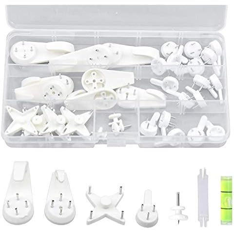 Mikihat 39 Pieces Non Trace Wall Hooks, White Hardwall Drywall Picture Hanging Hooks, Invisible Picture Hooks, Picture Hanging Hooks for Hanging Paintings Clock Wedding Photos Mirror Wall Studs Cover