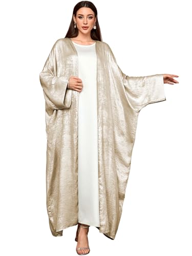 MedeShe Shiny Party Abaya Ramadan Eid Batwing Open Kimono Dubai Muslim Damen Abayas For Women Kaftan Dress Islamic Clothing (Beige, One Size)