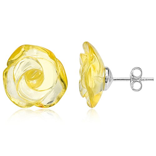 Ian and Valeri Co. Light Amber Sterling Silver Rose Earrings Stud