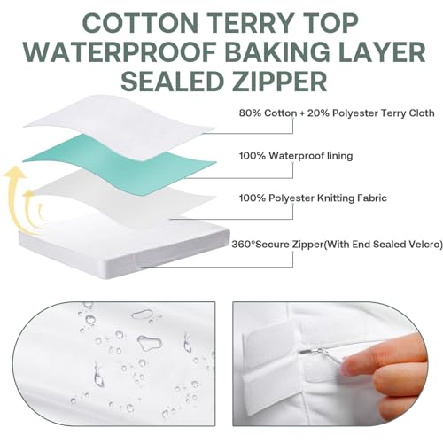 WINKAURA Waterproof Mattress Protector Cal King 72\"x84\" Fits 12-15\" Deep, Mattress Encasement Cover Zippered Breathable Premium Terry Top Fabric Cover for California King Size Bed