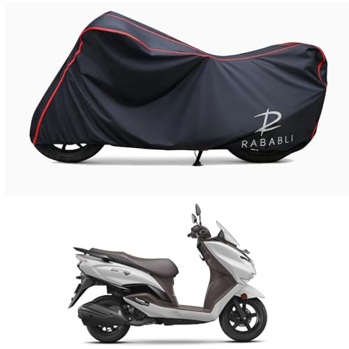 Image of Waterproof Bike Body Cover Compatible for | Suzuki Burgman Street BS6 | Taffeta Fabric, Red Piping Design, Bottom Elastic Fit | Dustproof, Sun UV & Rain Protection for All Bikes
