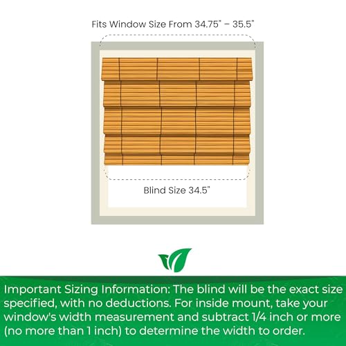 CALYX INTERIORS Cordless Bamboo Roman Shade Blind, Light Filtering, 34.5\" W x 48\" H, Ceylon Chestnut