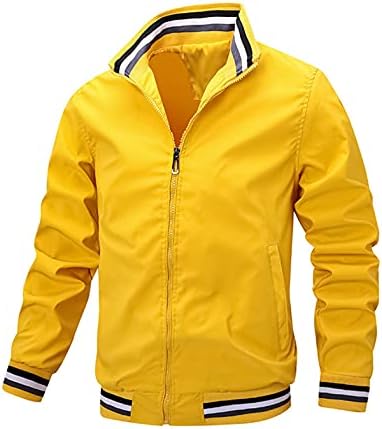 Burband Mens Lightweight Flight Bomber Jackets Softshell Windproof Windbreakers Hipster Varsity Jackets Sports Coats Yellow XX-Large