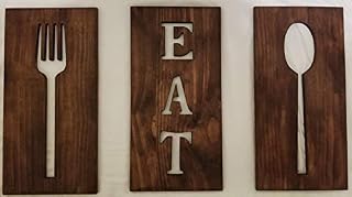 Michigan Warehouse Wooden Kitchen Decor, Cutlery Signs, Stained Brown Kitchen Art, Fork