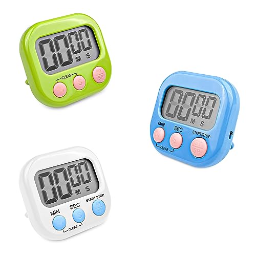 3 Pièces Minuteur de Cuisine Magnétique avec 3 Couleurs, Chronometre avec Grand Écran LCD, Chronomètre et Alarme Digital, Timer Enfant, Compte à Rebours pour Kitchen Cuisson Douche Sport