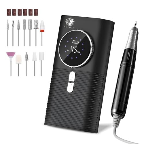 BCPOLY Ponceuse pour Ongles professionnelle 45000RPM - Puissante et Silencieuse -15H d'autonomie - Écran LCD - Embout Céramique - Manucure/Pédicure - 11...