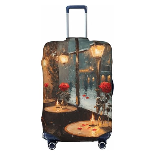 Window Of An Old Cafe Rose Flowers Elastic Travel Luggage Covers Dustproof Scratch-Resistant Suitcase Protector Fit 22-24 Inch