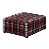 Xorudoydet Red Scottish Tartan Print Ottoman Cover Stretch Square Ottoman Slipcover for Foot Stool, Anti-Scratch Folding Storage Furniture for Living Room with Nonslip Elastic Bottom, L