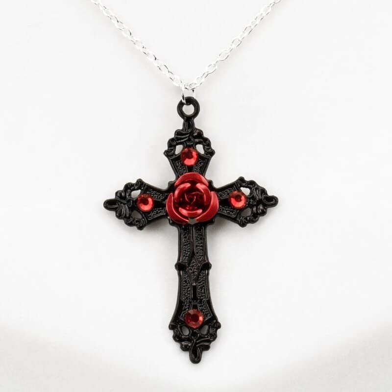 Mabor Collana Gotica Con Ciondolo A Cuore E Rosa Nera: Gioiello Grunge Emo In Lega Di Zinco Per Uomo E Donna