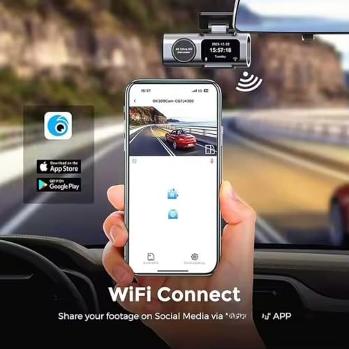 Image of A309 4K Dash Camera, Dual Lens Front and Rear Car DVR with WiFi, Night Vision, G-Sensor, APP Control, Mini Black Box