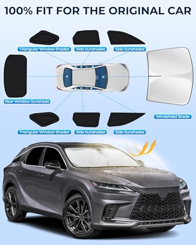 Image of for Lexus RX 2023-2025 Car Window Shades, 8pcs Privacy Sun Shade Set for Front Windshield Side and Rear Windows, Full Window Covers Keeps Vehicle Cool for Camping Napping