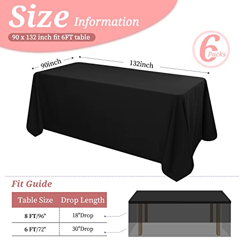 6 Pack Tablecloth 90 x 132 inch Polyester Table Cloth for 6 Foot Rectangle Tables,Stain and Wrinkle Resistant Washable Fabric Table Covers Polyester Black Table Clothes for Wedding,Party,Banquet by YMHPRIDE - Image 2