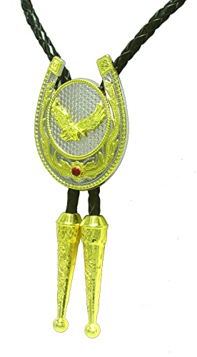 Moranse Bolo Tie With Western Cowboy Hat Saddle And Knight Boots Style Genuine And Cowhide Rope (Horseshoe Style Flying Eagle) #TOP3