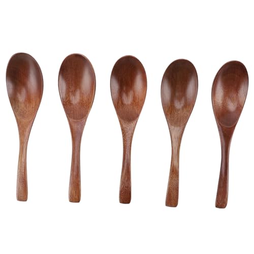 EIMSOAH 5Pcs Wooden Soup Spoons, 6 Inch Long Japanese Style LightWeight Long Wooden Spoon, Handmade Kitchen Utensil for Coffee Tea Drinks