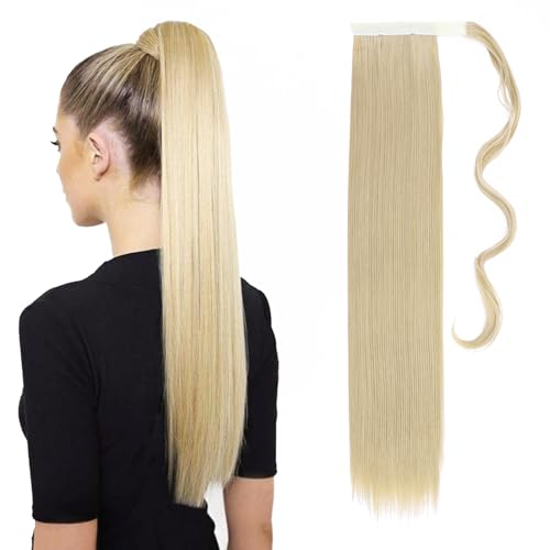 SEGOHAIR Wrap Around Ponytail Extension Synthetic Hair Extensions, Clip in Long Straight Hair Extension Ponytail, 26 Inches Blonde Ponytail Extension, Fluffy Pony Ponytail for Women