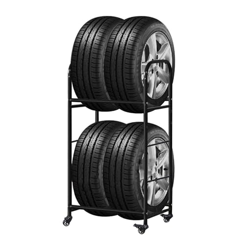 XBTGS Estante para neumáticos, estante de almacenamiento de neumáticos gruesos de doble capa, apto para garaje, estante industrial ajustable con ruedas, estante de exhibición de neumáticos de coche