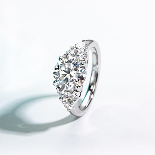 Moissanite Engagement Rings for Women, 3 ct (4 ctw) D Color VVS1 Lab Created Diamond 18K White Gold Plated Silver Moissanite Diamond Anniversary Wedding Ring3
