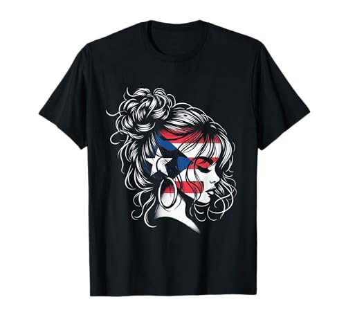 Orgullo de la bandera de Puerto Rico Girl Messy Hair Camiseta