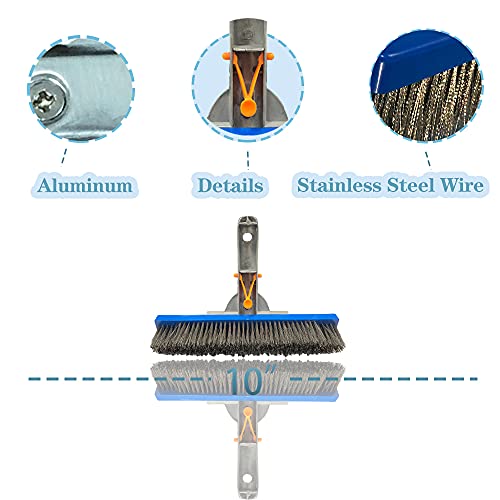 Daveyspa 10 Inch Pool Brush Heavy Duty Stainless Steel Wire Fortified Curved Edges for Pool Stubborn