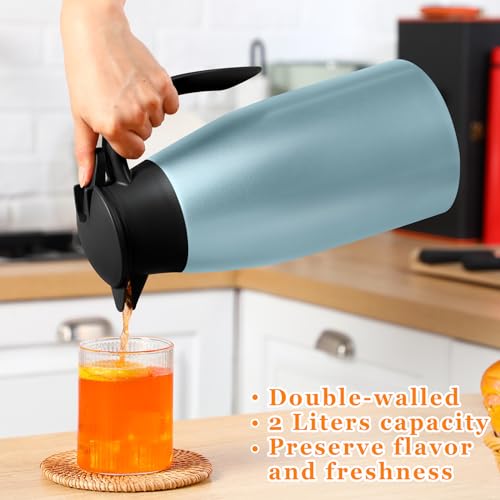 Image of Norme 2 Pcs Thermal Coffee Carafe Insulated Stainless Steel Coffee Carafe for Hot Liquid Vacuum Thermal Pot Creamer Pitcher Dispenser with Brushes Keeping Hot Water Milk(Blue)