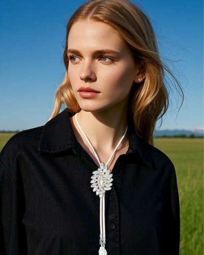 Image of PEARLY JUN Bolo Tie for Men Women Rhinestone Bling Western Cowboy Brown Leather Country Style String Wear Shirt Vest