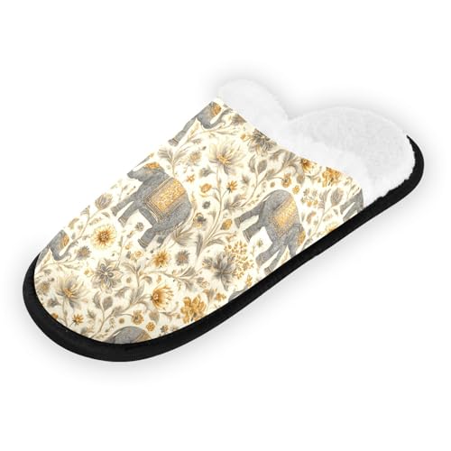 Golden Flower Mandala Elephant Slippers For Women Men Soft Memory Foam Non-Slip Animal Winter Indoor House Shoes Travel Slipper2