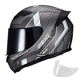 JQF Gear Full Face Motorcycle Helmet WS-607 DOT Approved Motorbike Racing Street Bike Helmets for Adults with Visor (Gray Mecha, M)