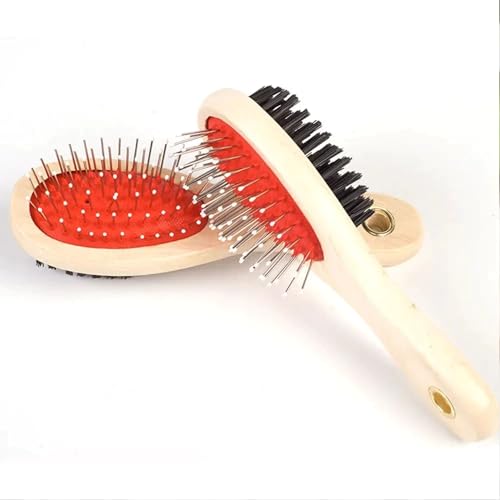 Escova Para Pet de Madeira Dupla Face com Bolinhas 18cm ou 21cm - Pente Ideal para Cães e Gato (23cm