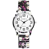 OIDEA Bohemia Flower Women's Easy Reader Watch - Large Face Big Number Analog Quartz Elastic Band Expansion Bracelet Wristwatch