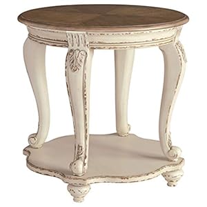 Signature Design by Ashley Realyn French Country Two Tone Round End Table, Chipped White
