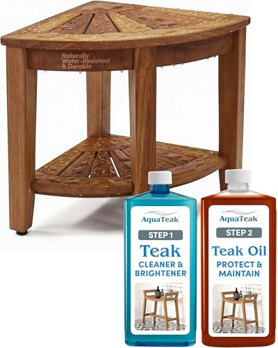 Image of AquaTeak Kai Corner 15.5 inch Teak Shower Bench