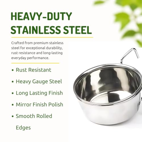 Image of Pets Empire Best Stainless Steel Birds Coop Cup Feeder Bowl (200 ML Pack of 4, Hook)