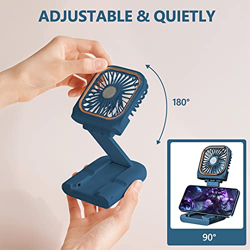 Allxin Portable Handheld Personal Necklace Fan Foldable Mini Quiet Usb Rechargeable Fan With Mobile Phone Bracket Function, 3000Mah Power Bank Hands Free Necklace Fans (Upgrade Blue) #TOP5