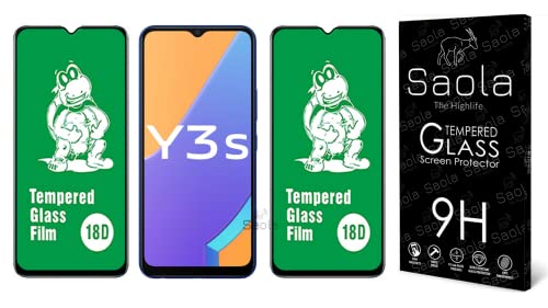 Image of Saola 18D Tempered Glass With Inbuilt AirBag Borders For Vivo Y3s (2021) (Pack Of 2) with Free Installation Kit. Full screen Coverage - 6.51 inch