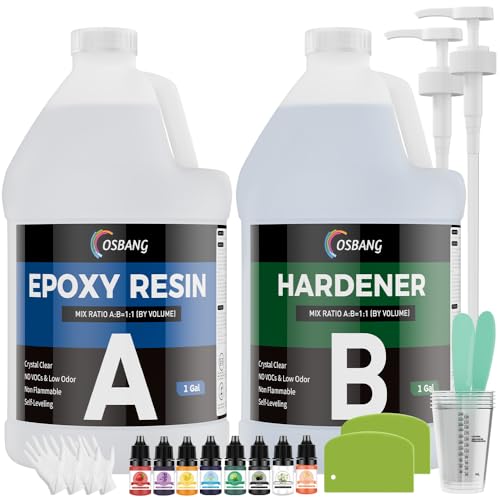 OSBANG Epoxy Resin 2 Gal, Clear Casting Kit for DIY Craft & Beginners, Crystal Clear Epoxy Resin for Casting, Coating, Jewelry Making & DIY, Hard Type No Bubble Non-Yellowing Deep Pour Resin(1 Gal×2)