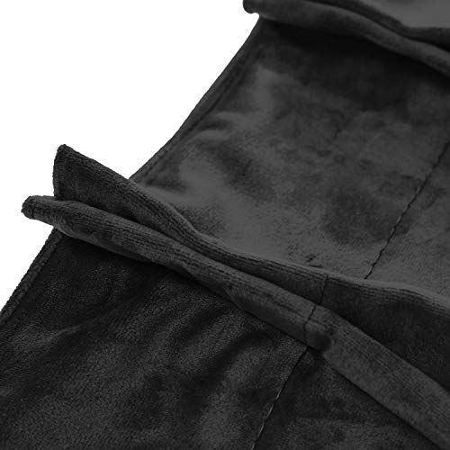 Chadmade Velvet Blackout Home Movie Theater Curtain Drapes Panel, Pinch Pleated 150W X 96" L (1 Panel) For Stage Event Auditorium, Black, Leon Collection #TOP2